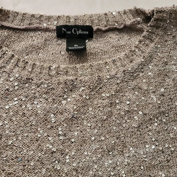 Nue Options Wms Xl Glitter Silver/beige CrewNeck Sweater Short Sleeve Pullover - Picture 4 of 9
